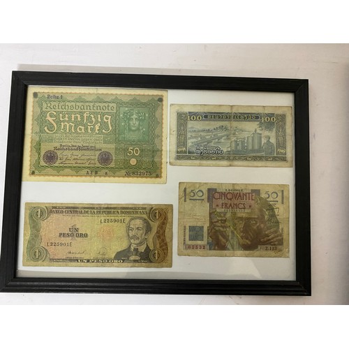 386 - Selection of old foreign banknotes in 6 black frames