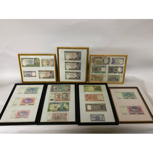 387 - Selection of old foreign banknotes in 7 assorted  frames.