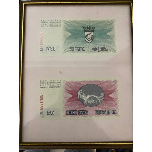 387 - Selection of old foreign banknotes in 7 assorted  frames.