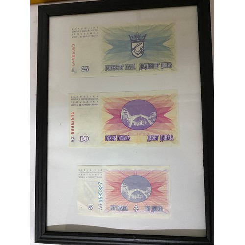 387 - Selection of old foreign banknotes in 7 assorted  frames.