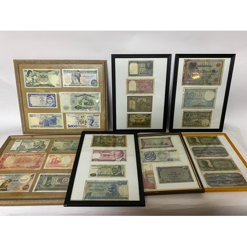 390 - Selection of old foreign banknotes from various countries in 7 frames.