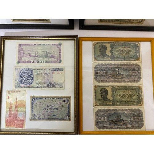 390 - Selection of old foreign banknotes from various countries in 7 frames.