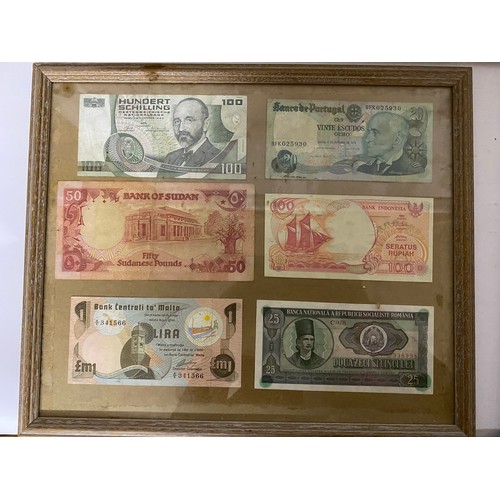 390 - Selection of old foreign banknotes from various countries in 7 frames.