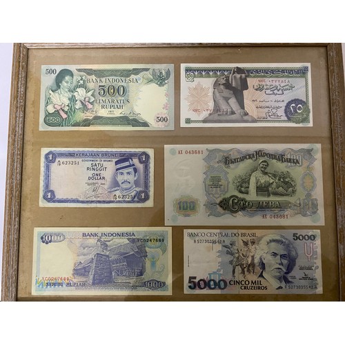 390 - Selection of old foreign banknotes from various countries in 7 frames.