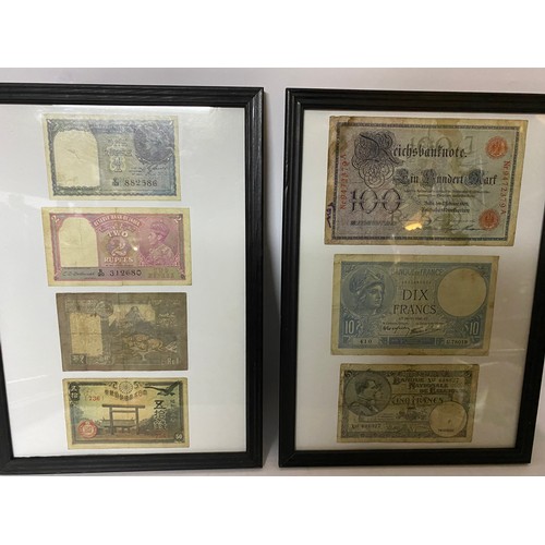 390 - Selection of old foreign banknotes from various countries in 7 frames.