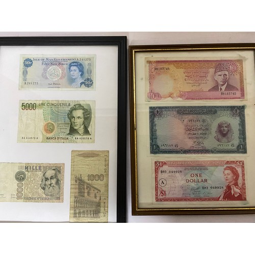 391 - Selection of vintage foreign banknotes from various countries in 5 frames.