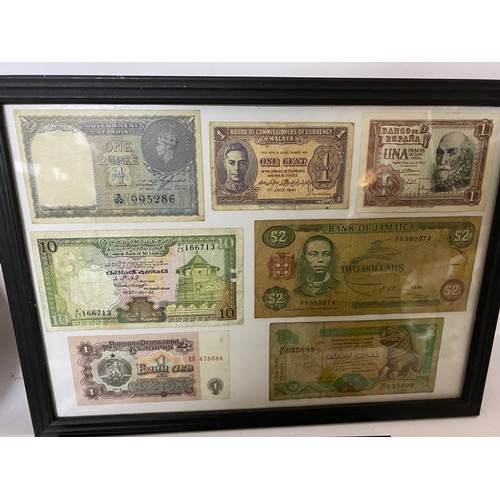 391 - Selection of vintage foreign banknotes from various countries in 5 frames.