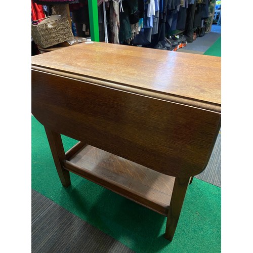 369 - Mid Century occassional table with drop sides and drawer to end. 66 x 68 x 43cms