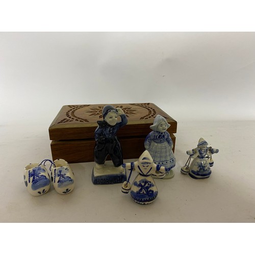 139 - Selection of Delft pottery in wooden jewellery box