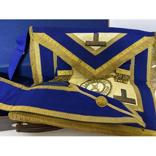 403 - Selection of Masonic sash, apron, medal and cuffs in leather case