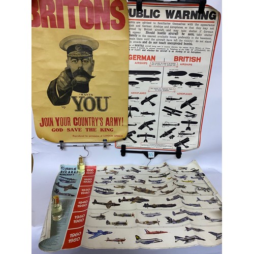 433 - 2 x iconic vintage reproduced posters of classic WW1 posters measuring 51 x 76 cms and a vintage pos... 