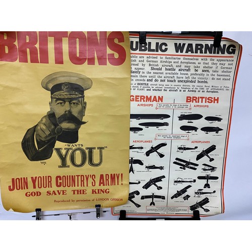 433 - 2 x iconic vintage reproduced posters of classic WW1 posters measuring 51 x 76 cms and a vintage pos... 