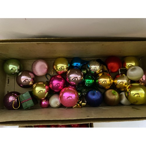 439 - Selection of vintage Christmas ornaments and lights.