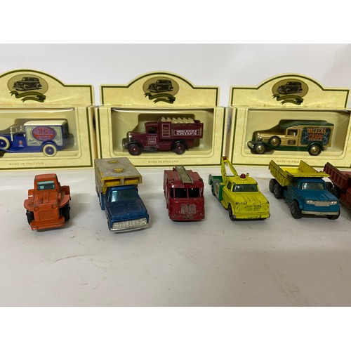 444 - Selection of 16 x die cast models including Lledo, Lesney, Husky, and a Merryweather series III fire... 