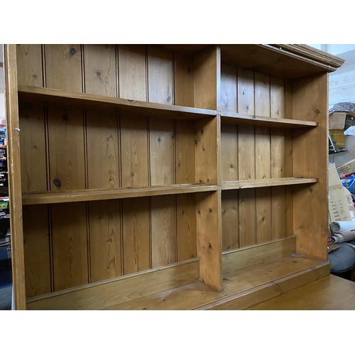 370 - Large pine dresser with drawers and cupboards to base and shelves to top,  base measures 60 x 76 x 1... 