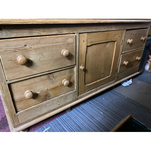 370 - Large pine dresser with drawers and cupboards to base and shelves to top,  base measures 60 x 76 x 1... 