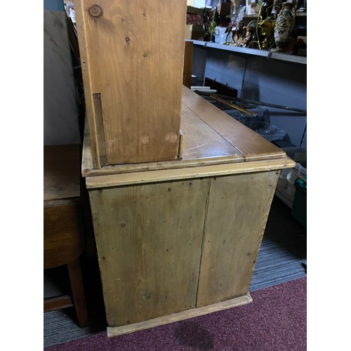 370 - Large pine dresser with drawers and cupboards to base and shelves to top,  base measures 60 x 76 x 1... 