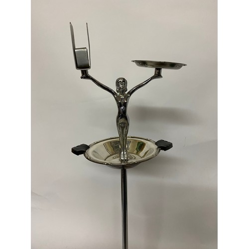 86 - Art Deco c1930's chrome plated cigarette ashtray and match holder stand with nude lady decoration 64... 