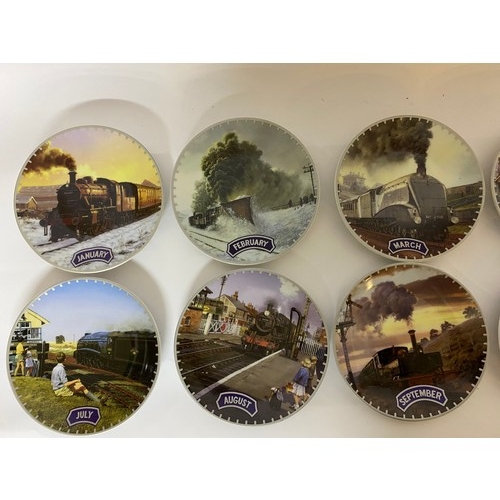 199 - Set of 12 x times past steam train calander plates by Malcolm Root