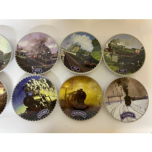 199 - Set of 12 x times past steam train calander plates by Malcolm Root