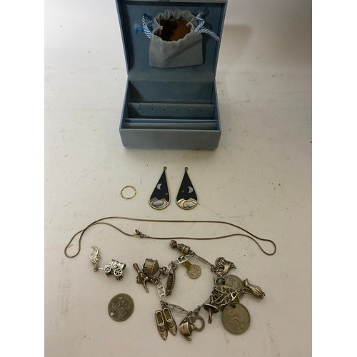 212 - Selection of silver  jewellery including charm bracelet and ear rings.