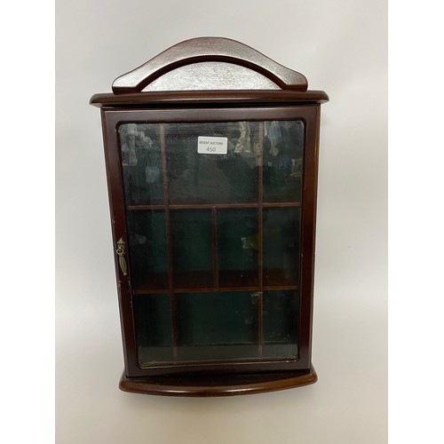 450 - Wooden display cabinet with opening door. 30x42cms freestanding or wall hanging.