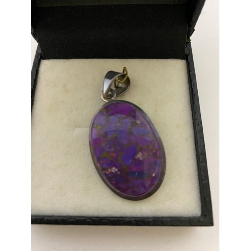 536 - Purple and Copper, Purpurite, stone set in silver mount