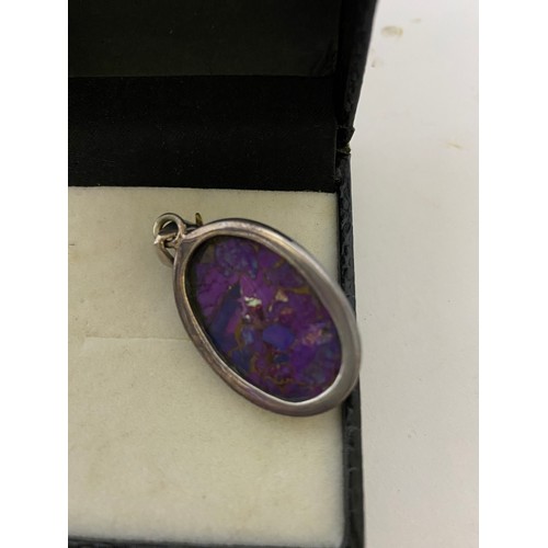 536 - Purple and Copper, Purpurite, stone set in silver mount