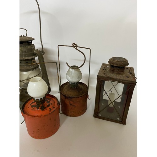 624 - Selection of 7 x oil lamps including tilley lamps, lanterns and coach lanterns.