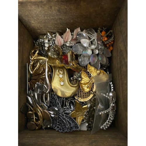 588 - Box of costume jewellery with Art Deco jewellery box and leather stud box.