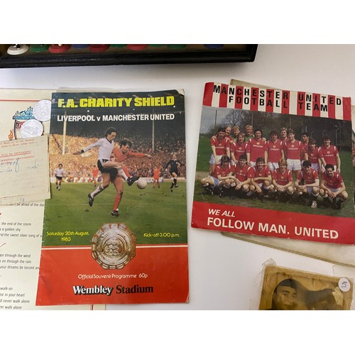 585 - Collection of football memorabilia including pennants, rattle, figures, records and badges.