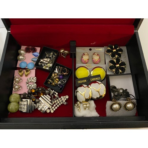 720 - Jewellery box filled with approximately 70 pairs of vintage clip on earrings