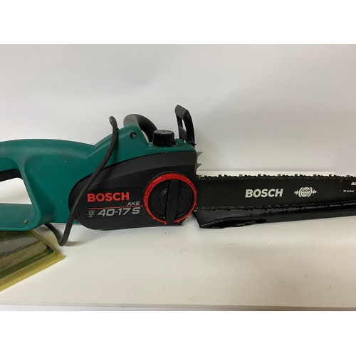 757 - Bosch 40-17S electric chainsaw with spare blade, fully working