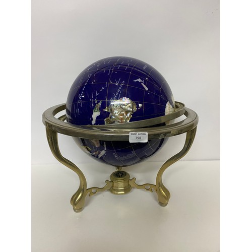 798 - Gem stone globe with semi precious stones and compass underneath measuring 46 cms tall