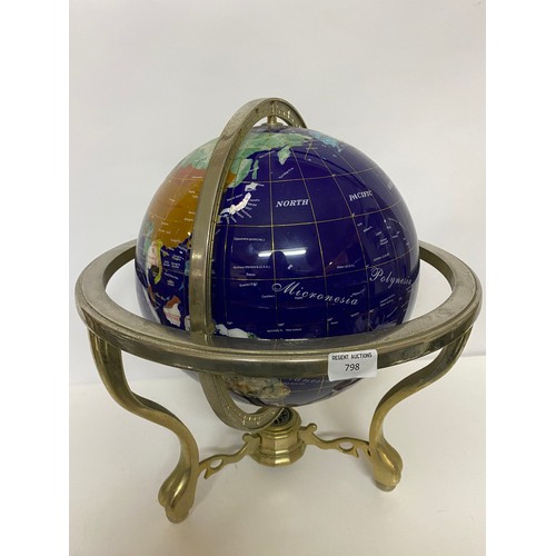 798 - Gem stone globe with semi precious stones and compass underneath measuring 46 cms tall