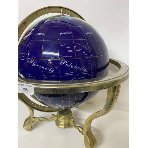 798 - Gem stone globe with semi precious stones and compass underneath measuring 46 cms tall