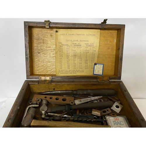 804 - Vintage wooden toolbox measuring 40 x 23 x 34 cms tall with selection of tools