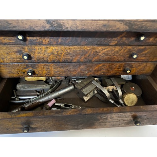 804 - Vintage wooden toolbox measuring 40 x 23 x 34 cms tall with selection of tools