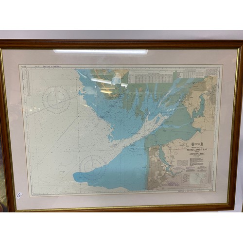 685 - Vintage framed wall Map of Morecombe Bay and Approaches