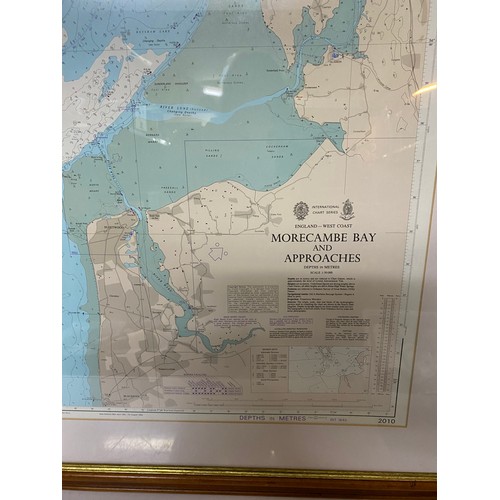 685 - Vintage framed wall Map of Morecombe Bay and Approaches
