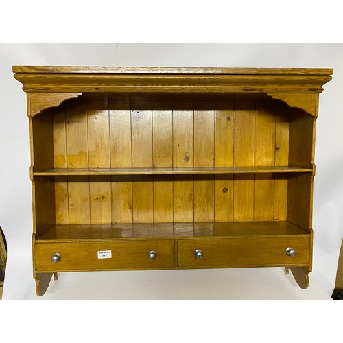 844 - Wall hanging pine shelf unit with 2 drawers measuring 86 x 66 cms