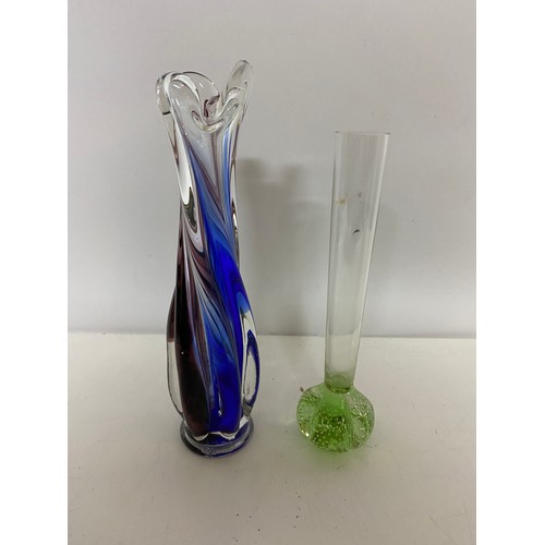 880 - Vintage Kosta Boda Bullicante bud vase and hand blown Whitefriars twisted stem vase.