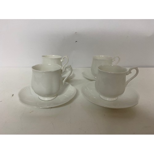 888 - Vintage set of 4 cups and saucers from Shelley dainty white porcelain.