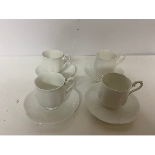 888 - Vintage set of 4 cups and saucers from Shelley dainty white porcelain.