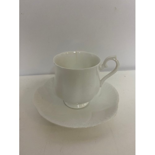 888 - Vintage set of 4 cups and saucers from Shelley dainty white porcelain.