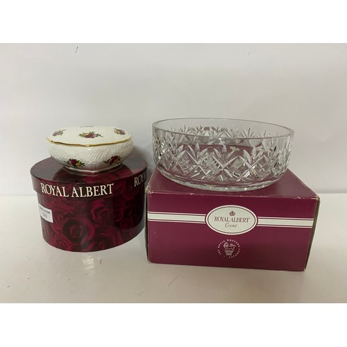 570 - Royal Albert Crystal bowl and Royal Albert old country roses heart trinket box.