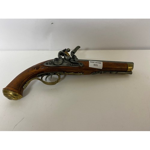 895 - Vintage ornamental double barreled flintlock pistol