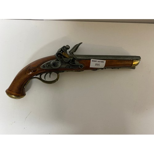 895 - Vintage ornamental double barreled flintlock pistol