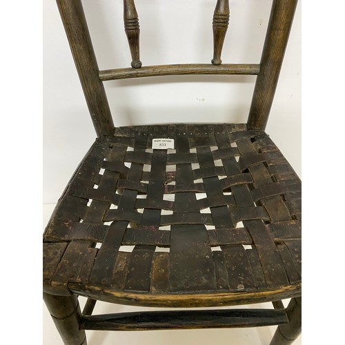 833 - Childs wooden chair with leather strap seat