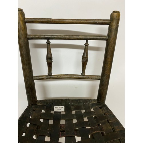 833 - Childs wooden chair with leather strap seat